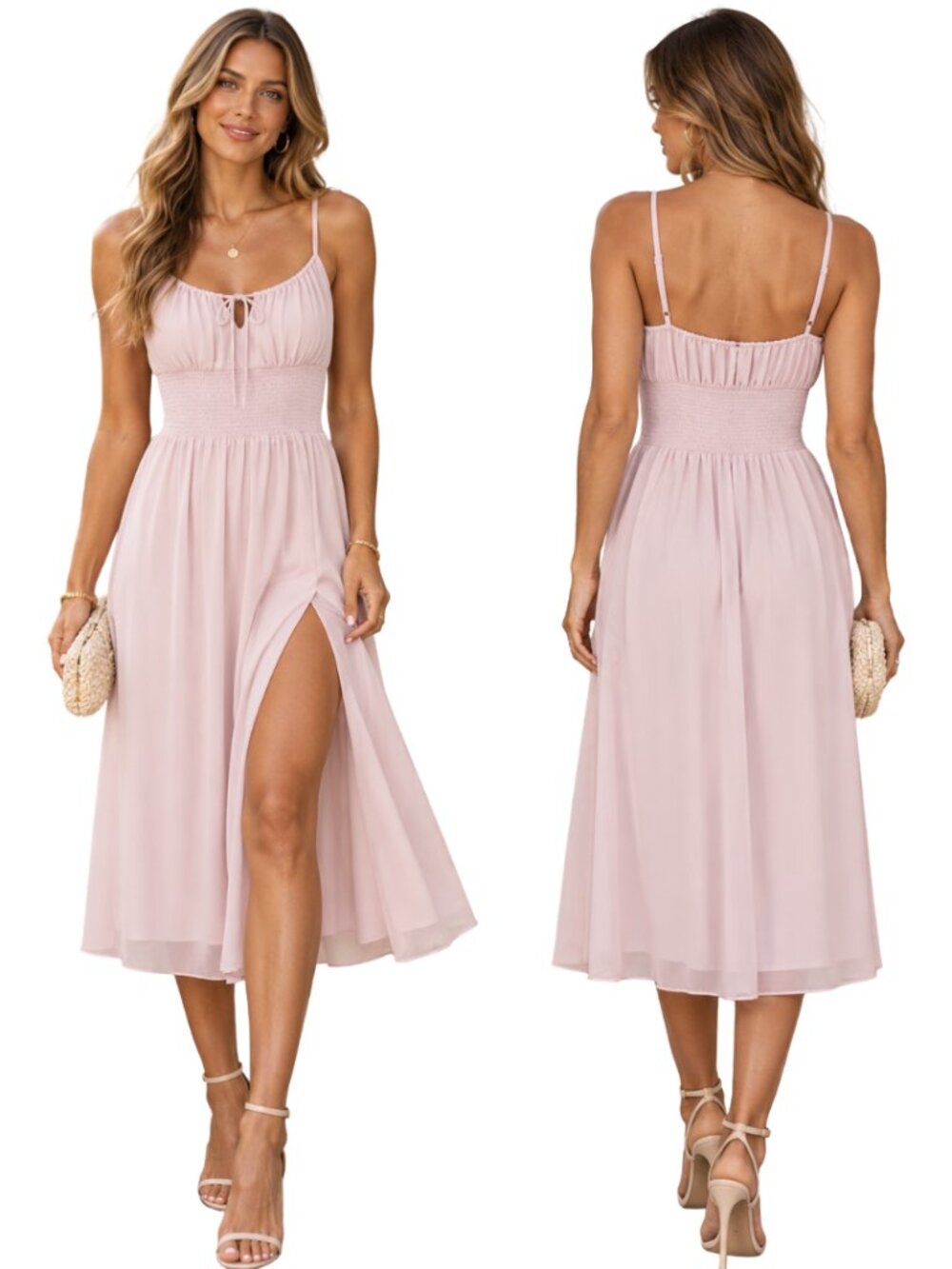Aritzia Wilfred Genoa Midi Dress Women's Medium Baby Pink Chiffon Formal Wedding